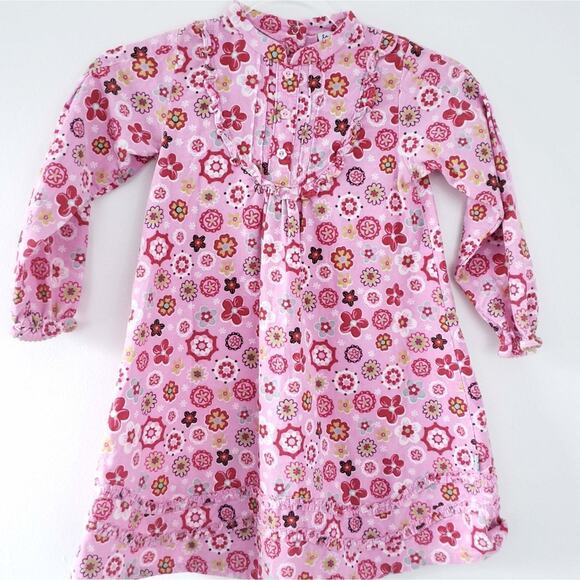 Le Top Girls Pink Floral Long Sleeve Dress Size 6 Ruffle Bib Chest - Picture 1 of 7